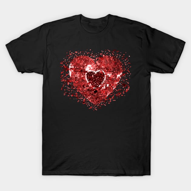 Shattered Red Disco Heart T-Shirt by Art by Deborah Camp